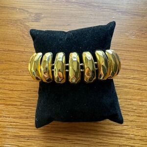 Gold Tone Hammered Chunky Bracelet Toggle‎ Clasp Statement Jewelry